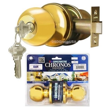 CONSTRUCTOR Constructor Chronos Entry Door Lever Lock Set Knob Handle Set; Polished Brass CON-CHR-PB-ET